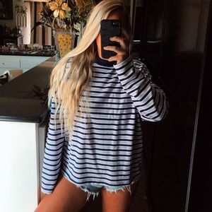 Oversized purple blue and white striped sweatshirt